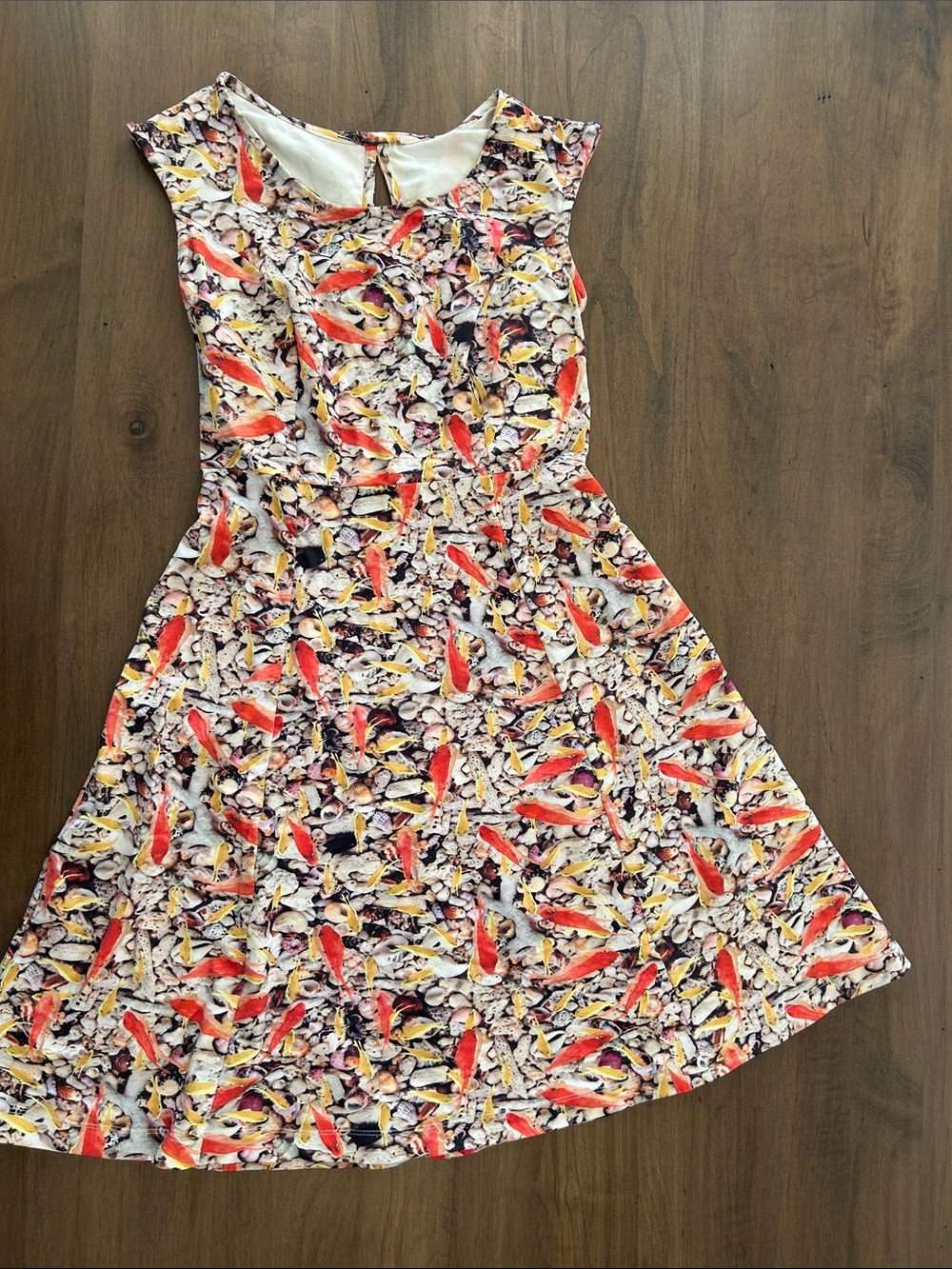 Kids Sleeveless Fish Print Dress in Red and Yellow